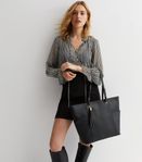 Black leather look- tassel tote bag