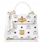 MCM Visetos Mini Heritage Top Handle Satchel White