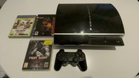 PS3 FAT 80GB med kontroll & 3 Spel