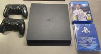 PS4 Slim 500GB, 2 kontroller, FIFA 18-20 & Horizon Forbidden