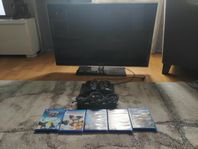 PS4 Slim + 2 kontroller,  Samsung TV, 6 Spel för PS4