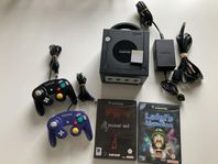 gamecube paket med 2 orginal kontroller och spel