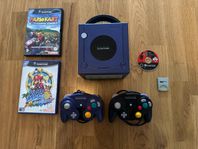 GameCube + 2 kontroller, Mario Kart, Sunshine & Smash Bros