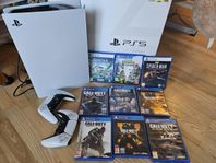 Ps5 Disk edition + 2 handkontroller + 9 st spel