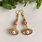 Örhängen Rosa stenpärlor med snäckskal Nazar Evil Eye Ö