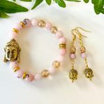 Smyckesset Armband + Örhängen Buddha Rosa Sakurajaspis 