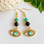 Örhängen Ögon Evil Eye Svart Onyx Blågrön Jade Amulett