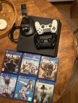 Playstation 4 + 2 handkontroller, laddningsstation, 6 spel