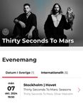 30 seconds to mars, sittplats biljetter Hovet 