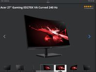 Acer 27" Gaming ED270X VA Curved 240 Hz