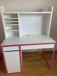 Ikea Micke skrivbord vit/rosa 105x50 cm påbyggnadsdel hylla