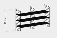 Stringhylla i svart - 3 gavlar & 6 hyllplan (30x75 cm)