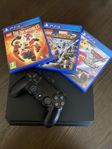 Playstation 4 med handkontroll + 3 spel