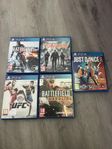 5 spel, just dance,battlefield,ufc, the division 