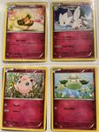 4 st pokemonkort whimsicott, togetic, Jigglypuff, Cottonee