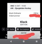 Biljett AIK DIF Hockey Hovet kl 19