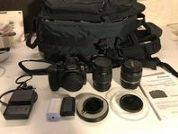 Gh4 kamera med 3 objektiv plus tillbehör