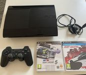 PS3 super slim med tillbehör och spel