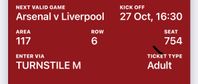 Arsenal vs Liverpool biljett