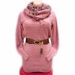 Women Sweater with Scarf and Belt. 