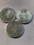 SET#LOT: 3 st German 10 marks 1972 year D,C Silver