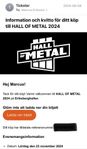 1st Hall of Metal Gbg 23 Nov biljett 