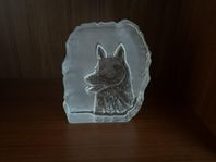 Glasprydnad, glasblock, hund, schäfer