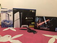 ps5 slim digital med vr headset och lightsaber