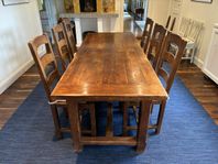 Rustik French Farmhouse Table + 6 Stolar massiv patinerad ek