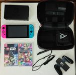 Nintendo Switch + 2 Spel + Fodral