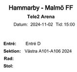 Hammarby - Malmö Biljett