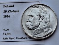 Två jättefina polska silvermynt: 2 och 10 zloty från 1936