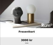 Presentkort RUM 21. Eller ROYALDESIGN.SE värde 3000 Kr