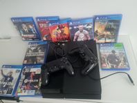 Playstation 4 med cirka 10 spel och 2 handkontroller