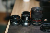 Ttartisan17mm f1.4,  Ttartisan 27 f2.8, Samyang 85mm umc