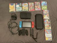 Nintendo Switch V2 + 9 spel och tillbehör