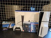 PS5 Slim edition disc 1tb i nyskick med tillbehör 