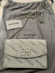 Balenciaga BB Silver Glittered Leather Wallet on Chain Bag