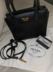 Prada Navy Black/White Saffiano Leather Bibliotheque Tote