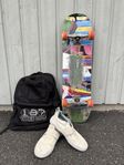 skateboard, skate ryggsäck och Vans skor stl 39