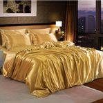 Satin bed linen set 140×190 in gold, blue, green