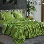 Satin bed linen set in green, red, silver, cream 150×200