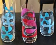 Boda Nova- Barbro Wesslander-5st glas "Fun" "Smile" Retro 