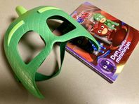 Set av PJ Masks - Gekko Mask & Bok. Barn, grön, hjälte 