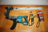 MAKITA skruvdragare+gipsautomat/spänningsmätare/linjelaser