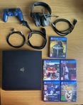 PlayStation 4 Pro (1TB) + 5 spel + headset + tillbehör 