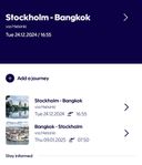 1x flygbiljett 24/12 Arlanda-Bangkok / Bangkok-Arlanda 9/1