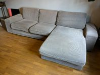 Beige 3-sitsig manchestersoffa med divan