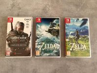 Spel till Nintendo Switch. Zelda BotW, Zelda TotK, Witcher 3