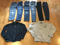 Jeans, fleecekofta, collegetröja, strl 134/140